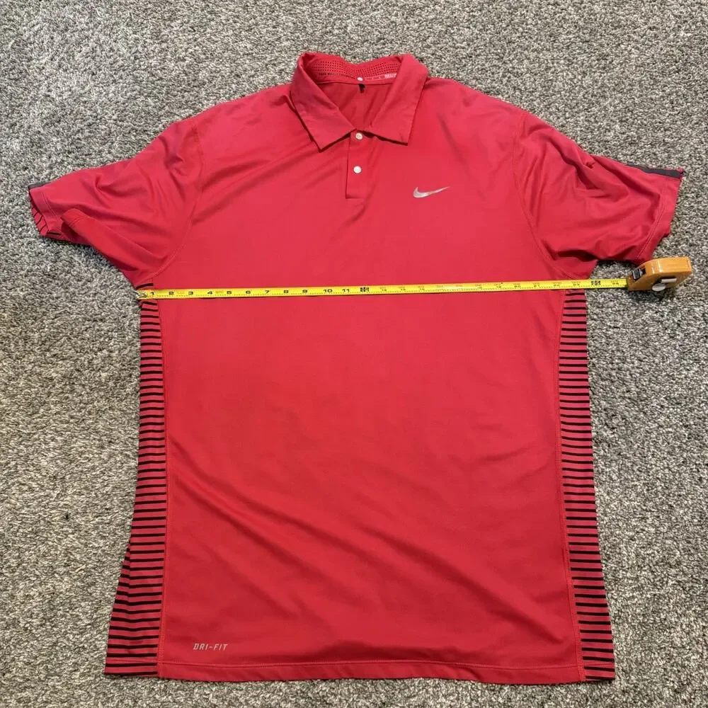 Nike Golf Tiger Woods Collection Polo Mens L Red Black Stripe Dri-Fit
